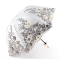 Three fold lace double layer embroidered umbrella with exquisite floral design UV protection sun rain. - Radius: 55cm*8k / Gray