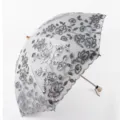 Elegant floral embroidered folding sun umbrella with double-layer UV protection and sequins. - Gray
