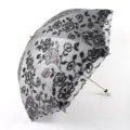 Black lace embroidered sun umbrella, double layer floral UV protection parasols. - Black