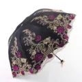 Black Three-Fold Lace Embroidered Sun Umbrella UV Protection Floral Pattern Variant - Radius: 55cm*8k / Black
