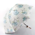 Three-fold floral lace umbrella, elegant double-layer embroidered sun parasol for women. - Radius: 56cm * 8K / Blue