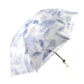 Blue white double-layer embroidered lace sun umbrella for women UV protection folding parasol - 55cm Radius * 8K / Maple Leaf Blue