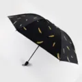 Compact black folding umbrella with gold feather print, UV protection sun umbrella. - 55 cm * 8 Ribs / Feather Umbrella Black