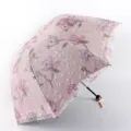 Pink floral three-fold umbrella with elegant white lace trim for sun and rain protection. - Radius: 56cm * 8K / Pink