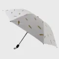 Compact three-fold sun umbrella with white and gold feather pattern for daily outdoor protection. - 55 cm * 8 Ribs / Feather Umbrella White