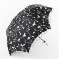 Three-fold floral embroidered sun and rain umbrella with elegant double layer lace edge design. - Radius: 56cm * 8K / Ivy Black