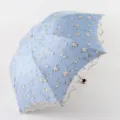 Light blue three-fold umbrella with delicate floral embroidery and elegant double-layer lace trim. - Radius: 56cm * 8K / Ivy Blue