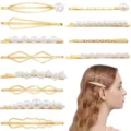 Gold geometric pearl hair clips set stylish metal hairpins fashion hair accessories for women - Set 15 / Set of 12 / Gold