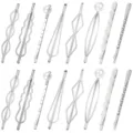 Silver geometric pearl hair clips detail view, stylish metal bobby pin set for daily styling. - Set 5 / 16 Pieces Pack / Silver