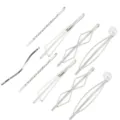 Close-up detail shot of silver metal hair clips set, featuring geometric and pearl designs. - Set 2 / 9 Pieces Set / Silver