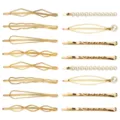 Gold geometric hair clip set with pearls, elegant vintage hairpins for women daily styling. - Set 6 / 16 Pieces Pack / Gold