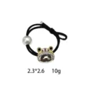 Cute metal bear hair tie with pearl and rhinestones, stylish black elastic hair band. - Panda