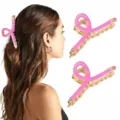 Fashion pencil hair claw clip for women, creative pink metal hair claw for half-up hairstyles. - Set 3 (2 Pack)