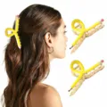 Creative pencil metal hair claw clip for women, stylish yellow hair accessory for daily half updo. - Set 2 (2 Pack)