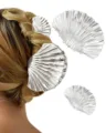 Silver Seashell Hair Claw Clip Set Alloy Shark Clip Hair Accessories for Women Girls - Silver Shell Streamlined Texture Claw Set (1102)