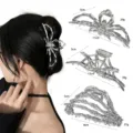 Gothic silver spider skeleton hair claw clip metal hairpin gothic hair accessories for women - Silver Polished Mix