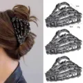 Gothic metal skeleton hand hair claw clip for women, vintage hair accessories 8cm 5cm - Silver Skeleton Hand