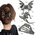Gothic alloy hair claw clips set featuring bat wings, spider and skeleton hand designs. - Dark Cold Mix