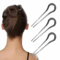 Silver metal U-shaped hair pin, minimalist curve hair fork for elegant buns and styling. - Set 2 / 3 Pieces/Pack / Silver