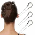 Minimalist silver alloy U-shaped hair pin elegant updo bun fork hairpin for women - Set 3 / 3 Pieces/Pack / Silver