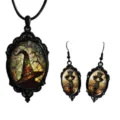 Gothic Halloween black alloy pendant necklace and matching drop earrings jewelry set. - Style 12