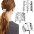 Fermaglio per capelli argentato metallico martellato per coda di cavallo, accessorio geometrico. - Misto, confezione da 3