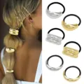 Modische Metall Haargummis für Damen, elegante gold und silber elastische Pferdeschwanz. - Minimalistisches Gold- und Silberfarbenes Geometrisches Design / 6er Set