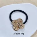 Gouden gekreukte metalen bloem haarelastiekje zwart elastisch bandje Franse stijl haaraccessoire - 1105-13