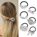 Silberne metallische Haargummis Set geometrisches Haarseil elegante Haarbänder für Damen - Modisches Stromlinien- und Schleifen-Design Silber / 6er Set