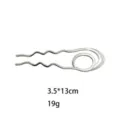 Minimalist alloy u-shaped hair fork elegant metallic hair pin for chic buns and updos. - Wavy Ring Style (1409-4) / Silver