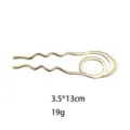 Gold alloy U-shaped hair fork abstract hairpin chic minimalist bun maker hair accessories stylish - Wavy Ring Style (1409-4) / Gold