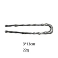 Metal U-shaped hair fork with liquid melted texture, stylish hairpin for buns, 3x13cm. - Twisted Pleated Style (1409-5) / Gunmetal