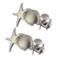 Silver marine hair clips set, starfish and seashell alloy spring clip for women side styling - Set 14