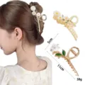 Elegant metal hair claw clip with floral design, large size for thick hair styling. - Gold 3D Floral Style (Set 11) / 2 Pcs/Set