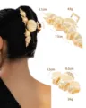 Gold metal seashell hair claw clip set, elegant fashion shark clip for women thick hair styling. - Textured Gold Shell Hair Claw Set (1102)