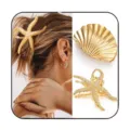 Gold starfish and shell hair claw clip set, elegant alloy hair accessories for women. - Western Gilded Starfish Shell Hair Accessory (1102)
