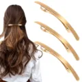 Gold minimalist curved hair barrette set, sleek metal spring clip for elegant styling - Set 10