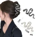 Detailed view of the metallic snake hair claw clip, showing unique shape and dimensions. - Liquid Snake Style (Set 6) / 2 Pcs/Set