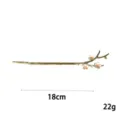 Alloy hair stick detail view featuring a delicate branch design with elegant enamel cherry blossoms. - Plum Cherry Blossom Branch (Enameled Plum)