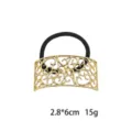 Gold hollow geometric hair tie, elegant European style elastic hair accessory for women. - Gold Hollow Vine Rectangle (1141-4)