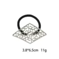 Silver hollow geometric metal hair tie french vintage elastic ponytail holder rope - Silver Large Hollow Rhombus (1141-5)