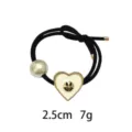 Eenvoudige parel hart haarband, schattige elastische paardenstaart houder voor dames. - Klassiek Hart Smiley Gezicht Stijl (1124-15)