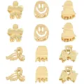 Set of mini gold alloy hair claw clips featuring cute floral and bow designs for women. - Hair Claws Set (Style 5) / 12 Pieces / Gold