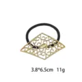 Gold geometric hollow hair tie, elegant French style elastic hair accessory for daily use. - Gold Large Hollow Rhombus (1141-6)