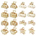 Set of mini gold alloy hair claw clips for women, stylish small geometric hair accessories. - Hair Claws Set (Style 1) / 16 Pieces/Pack / Gold