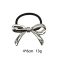 Silver metal bow hair tie with rhinestone details, elegant elastic hair band for women. - Silver Bowknot With Side Rhinestones (1141-7)