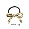 Gold bow hair tie with rhinestones and elastic band, elegant hair accessory for women. - Gold Bowknot With Side Rhinestones (1141-8)