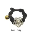 Black hair scrunchie with rhinestones crystal flower pearl and gold ball charm elastic ponytail holder - Black Fabric Gold Rhinestone Artificial Pearl Core Style (1144-5)