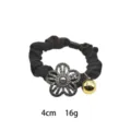 Rhinestone flower hair scrunchie with gold bell, high elastic dark hair rope for women and girls. - Dark Fabric Delicate Rhinestone Flower Style (1144-6)