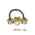 Gold floral hair tie with black elastic band, elegant metallic hair rope for women. - Gold Triple 3D Carved Flowers (1141-12)